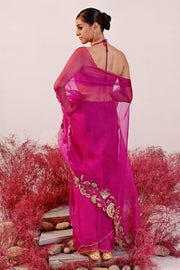 WOMEN'S MAGENTA CREPE & ORGANZA DASTAAN SAREE WITH BLOUSE