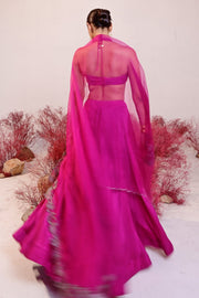 WOMEN'S MAGENTA CREPE & ORGANZA MALLIKA LEHENGA SET