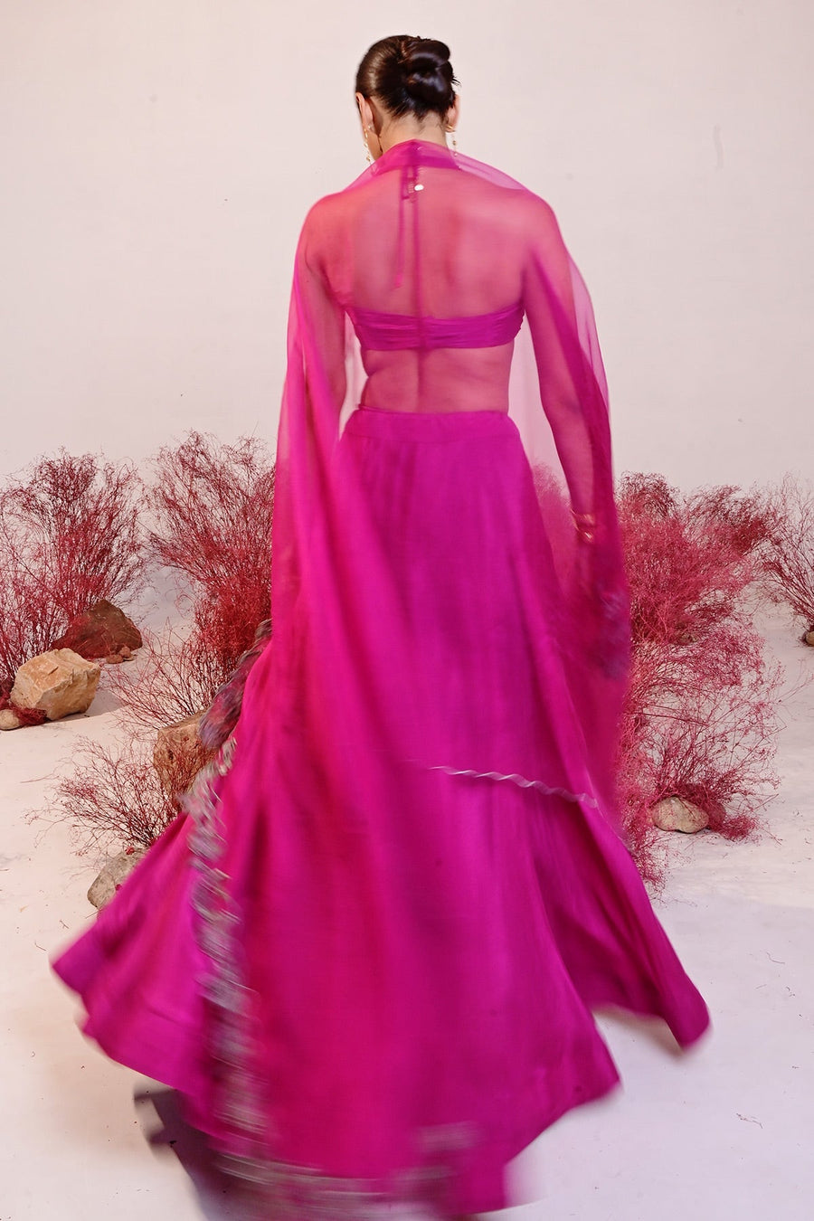 WOMEN'S MAGENTA CREPE & ORGANZA MALLIKA LEHENGA SET