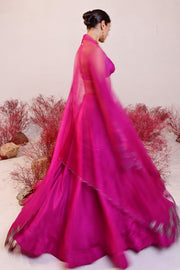 WOMEN'S MAGENTA CREPE & ORGANZA MALLIKA LEHENGA SET