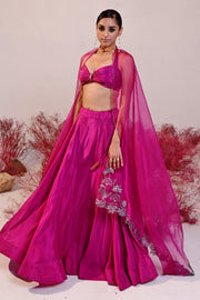 WOMEN'S MAGENTA CREPE & ORGANZA MALLIKA LEHENGA SET
