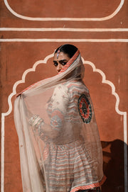 WOMEN'S MULTICOLOR LINEN SATIN SILK RANG MAHAL LEHENGA SET