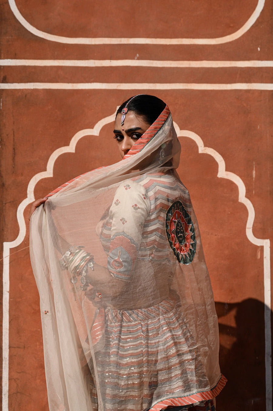 WOMEN'S MULTICOLOR LINEN SATIN SILK RANG MAHAL LEHENGA SET