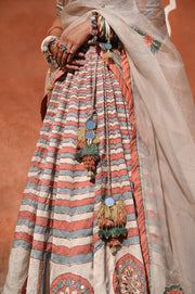 WOMEN'S MULTICOLOR LINEN SATIN SILK RANG MAHAL LEHENGA SET