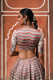 WOMEN'S MULTICOLOR LINEN SATIN SILK RANG MAHAL LEHENGA SET