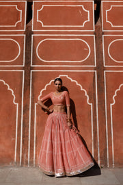 WOMEN'S ORANGE CHANDERI HAWA MAHAL LEHENGA SET