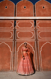 WOMEN'S ORANGE CHANDERI HAWA MAHAL LEHENGA SET