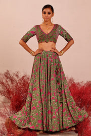 WOMEN'S GREEN CREPE & ORGANZA LIUORA LEHENGA SET