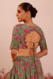 WOMEN'S GREEN CREPE & ORGANZA LIUORA LEHENGA SET