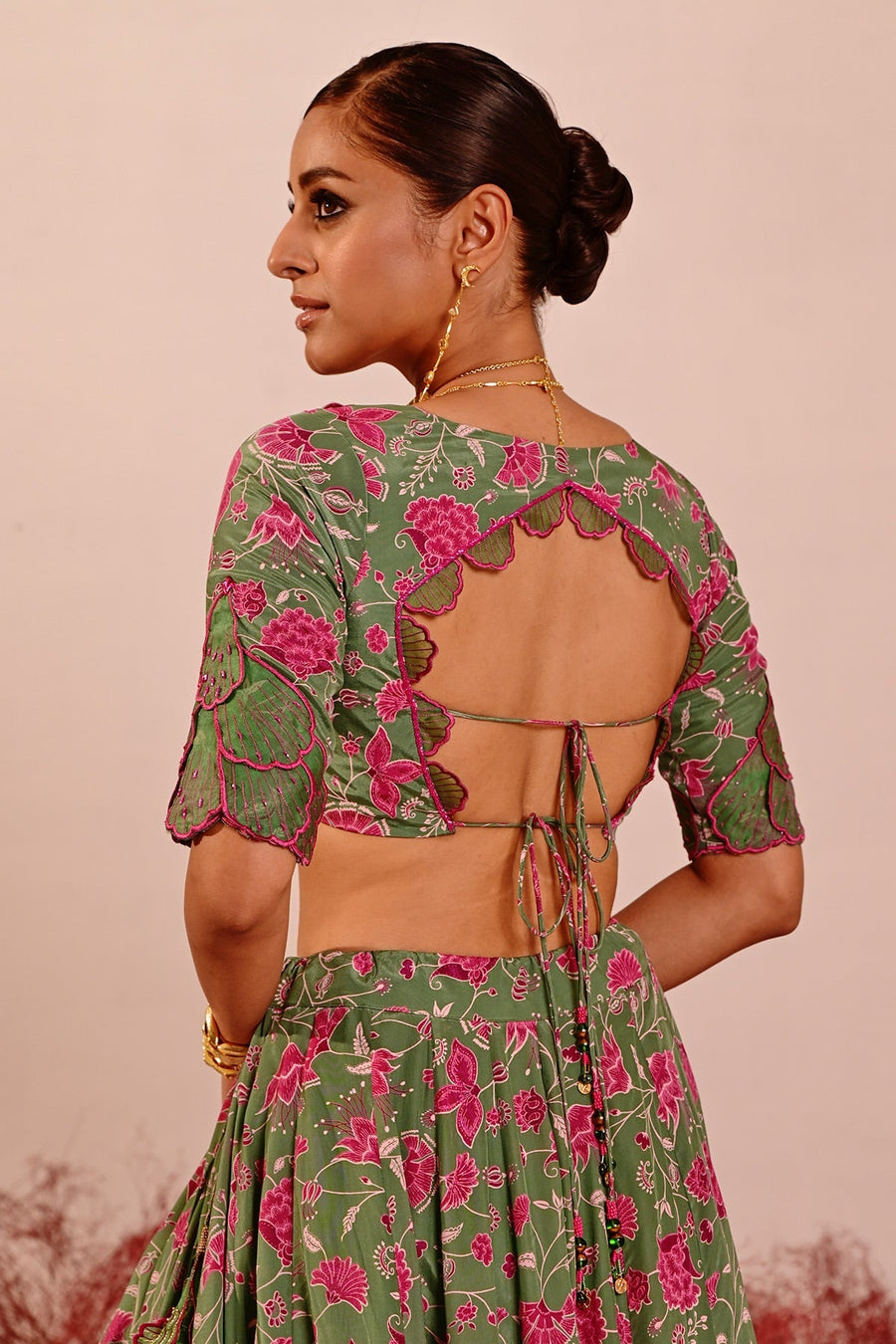 WOMEN'S GREEN CREPE & ORGANZA LIUORA LEHENGA SET