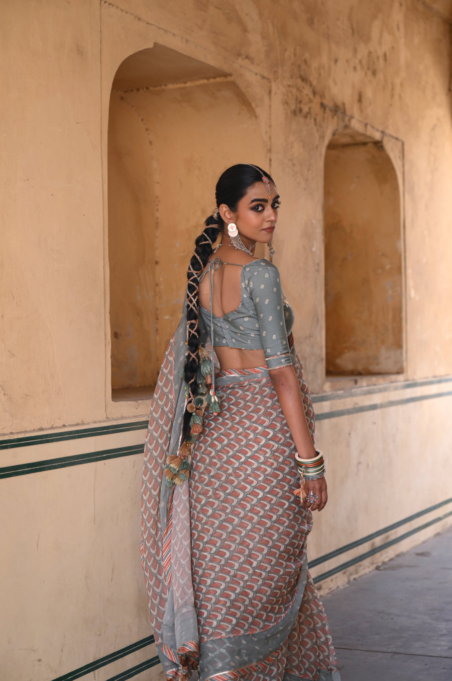 WOMEN'S MULTICOLOR CHIFFON SAREE SET