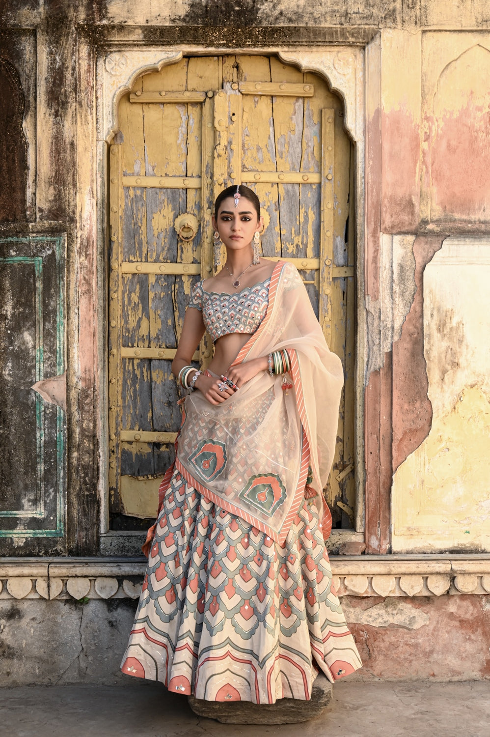 WOMEN'S MULTICOLOR LINEN SATIN SILK RAAS LEHENGA SET -WS