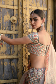 WOMEN'S MULTICOLOR LINEN SATIN SILK RAAS LEHENGA SET -WS