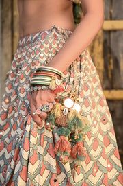 WOMEN'S MULTICOLOR LINEN SATIN SILK RAAS LEHENGA SET -WS