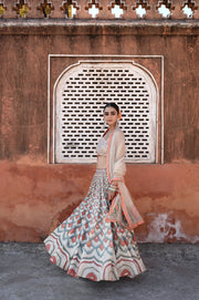 WOMEN'S MULTICOLOR LINEN SATIN SILK RAAS LEHENGA SET