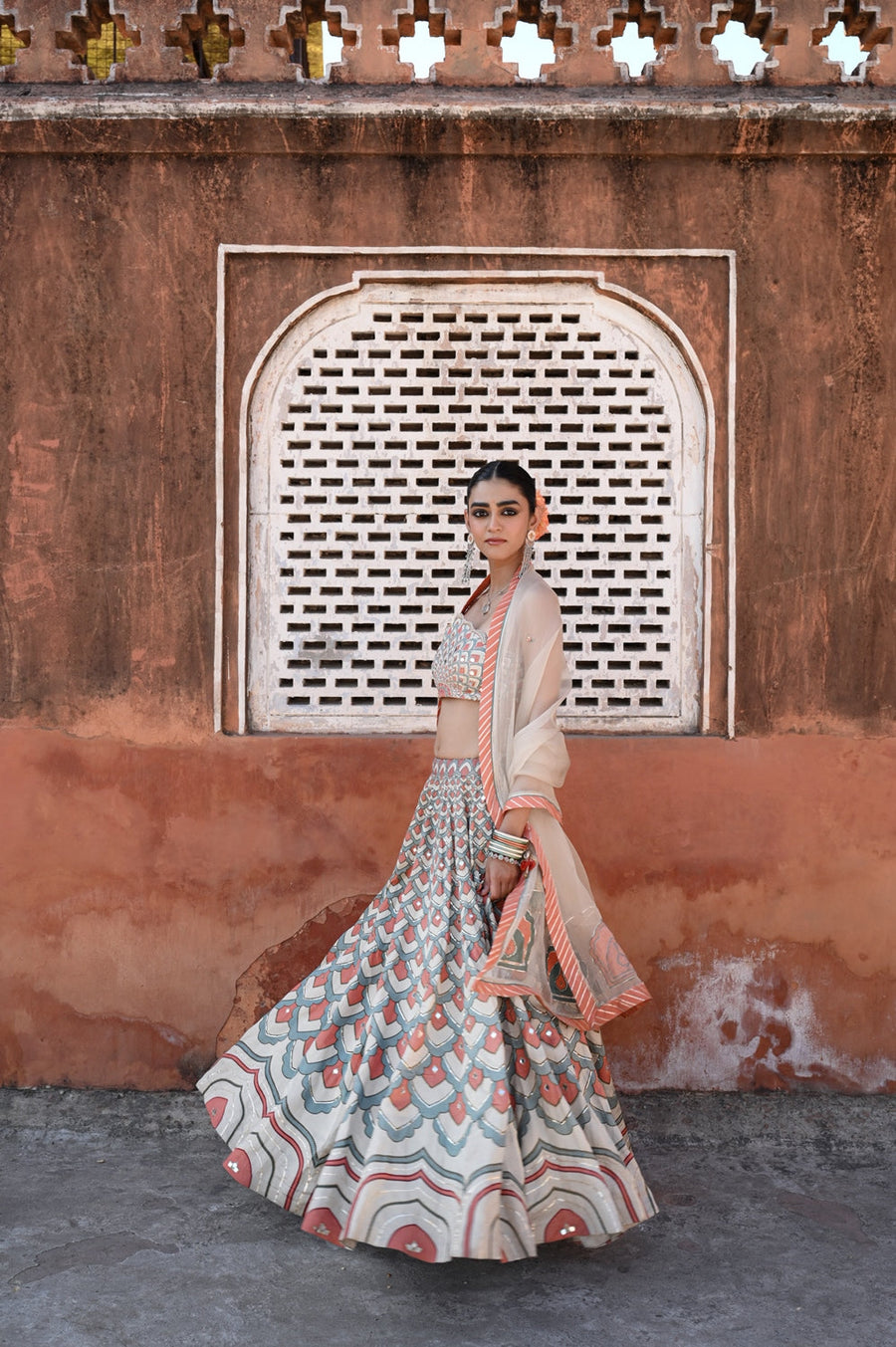 WOMEN'S MULTICOLOR LINEN SATIN SILK RAAS LEHENGA SET