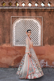 WOMEN'S MULTICOLOR LINEN SATIN SILK RAAS LEHENGA SET