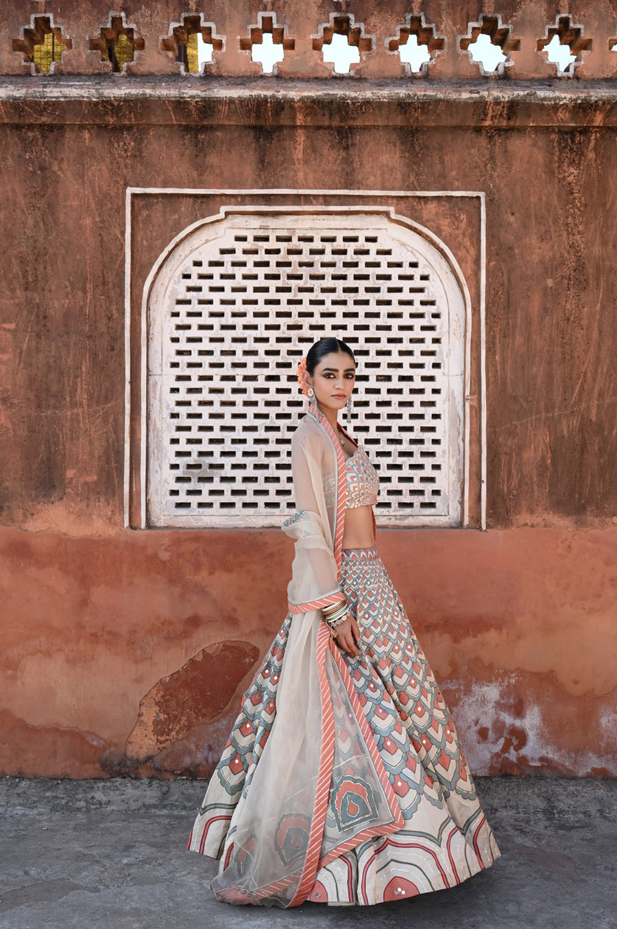 WOMEN'S MULTICOLOR LINEN SATIN SILK RAAS LEHENGA SET