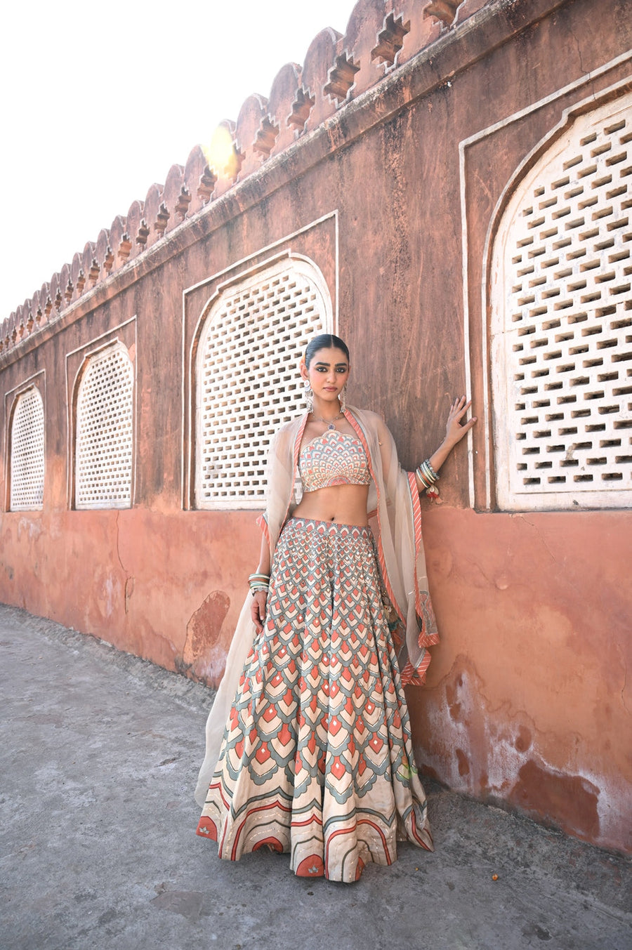 WOMEN'S MULTICOLOR LINEN SATIN SILK RAAS LEHENGA SET