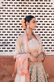 WOMEN'S MULTICOLOR LINEN SATIN SILK RAAS LEHENGA SET