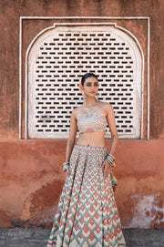 WOMEN'S MULTICOLOR LINEN SATIN SILK RAAS LEHENGA SET