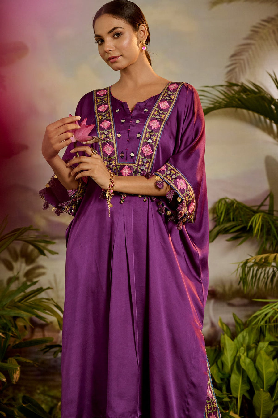 WOMEN'S PURPLE MODAL SATIN KUMARI PANTS