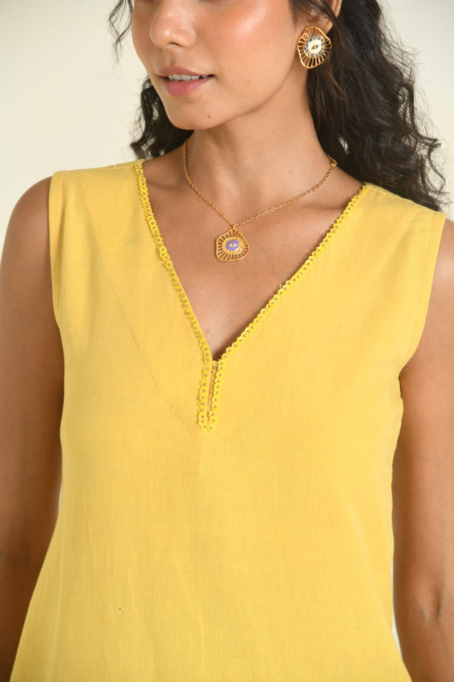 WOMEN'S YELLOW COTTON LINEN SUNSHINE DRESS