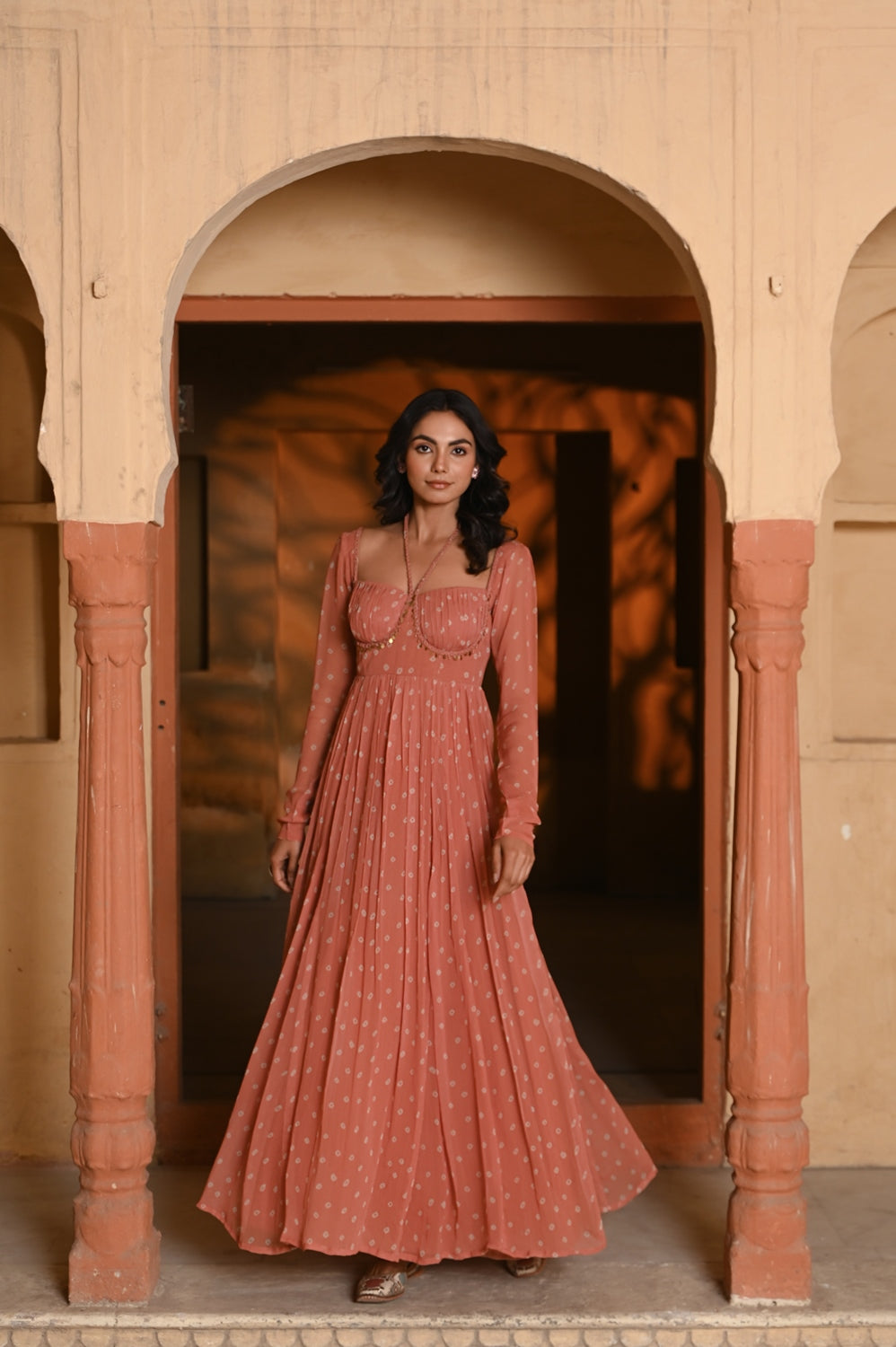 WOMEN'S ORANGE CHIFFON GAURANGI DRESS