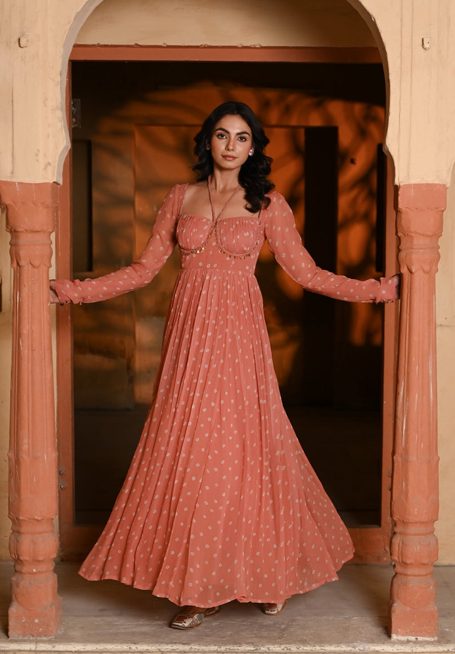 WOMEN'S ORANGE CHIFFON GAURANGI DRESS