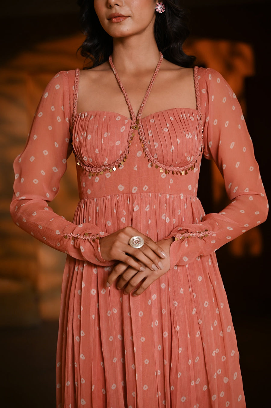 WOMEN'S ORANGE CHIFFON GAURANGI DRESS