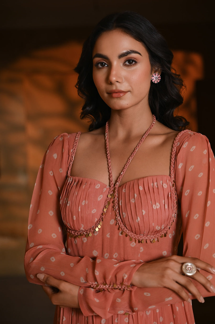 WOMEN'S ORANGE CHIFFON GAURANGI DRESS