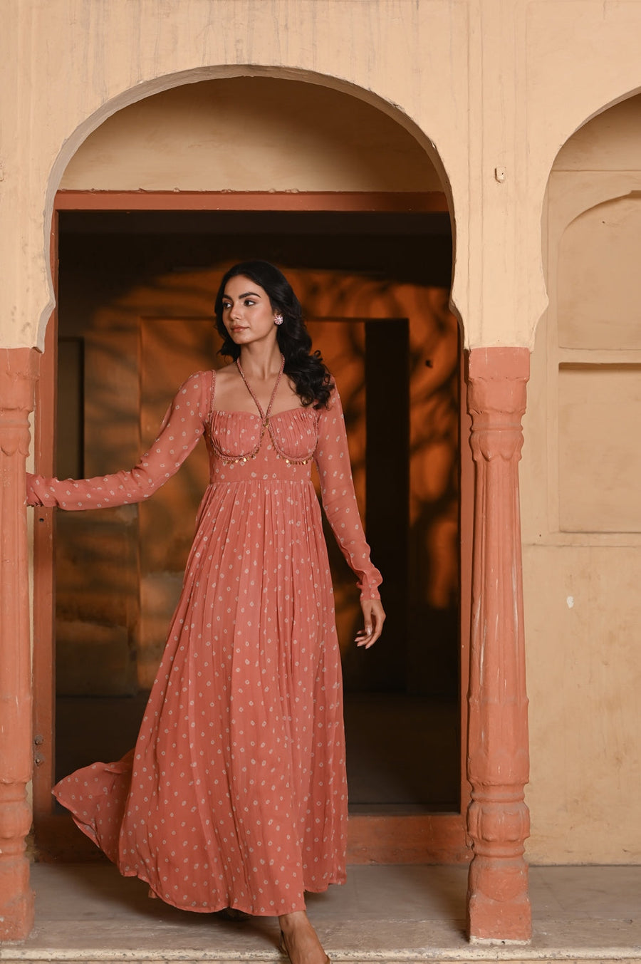 WOMEN'S ORANGE CHIFFON GAURANGI DRESS