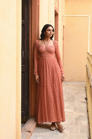 WOMEN'S ORANGE CHIFFON GAURANGI DRESS