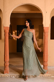 WOMEN'S GREEN CHIFFON BANDHANI DRESS