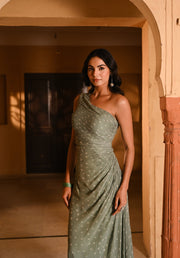 WOMEN'S GREEN CHIFFON BANDHANI DRESS
