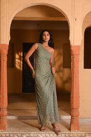 WOMEN'S GREEN CHIFFON BANDHANI DRESS