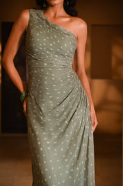 WOMEN'S GREEN CHIFFON BANDHANI DRESS