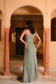 WOMEN'S GREEN CHIFFON BANDHANI DRESS