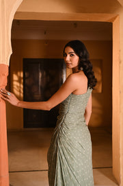 WOMEN'S GREEN CHIFFON BANDHANI DRESS