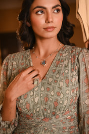 WOMEN'S GREEN CHIFFON GAITORE DRESS