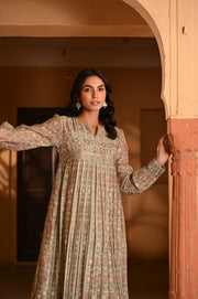 WOMEN'S GREEN CHANDERI MISHRI DRESS