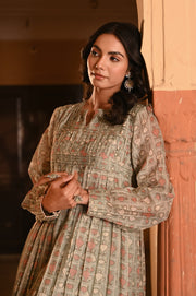 WOMEN'S GREEN CHANDERI MISHRI DRESS