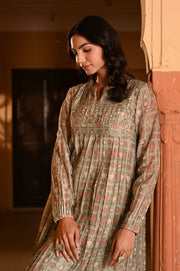 WOMEN'S GREEN CHANDERI MISHRI DRESS