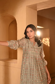 WOMEN'S GREEN CHANDERI MISHRI DRESS