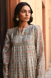 WOMEN'S GREEN CHANDERI MISHRI DRESS