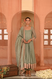 WOMEN'S GREEN CHIFFON  MOTI MAHAL ANARKALI SET
