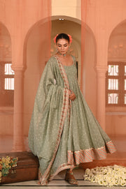 WOMEN'S GREEN CHIFFON  MOTI MAHAL ANARKALI SET