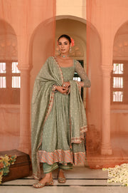 WOMEN'S GREEN CHIFFON  MOTI MAHAL ANARKALI SET