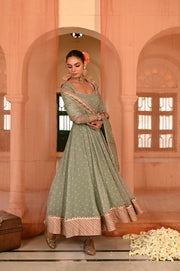 WOMEN'S GREEN CHIFFON  MOTI MAHAL ANARKALI SET