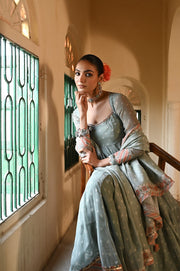 WOMEN'S GREEN CHIFFON  MOTI MAHAL ANARKALI SET